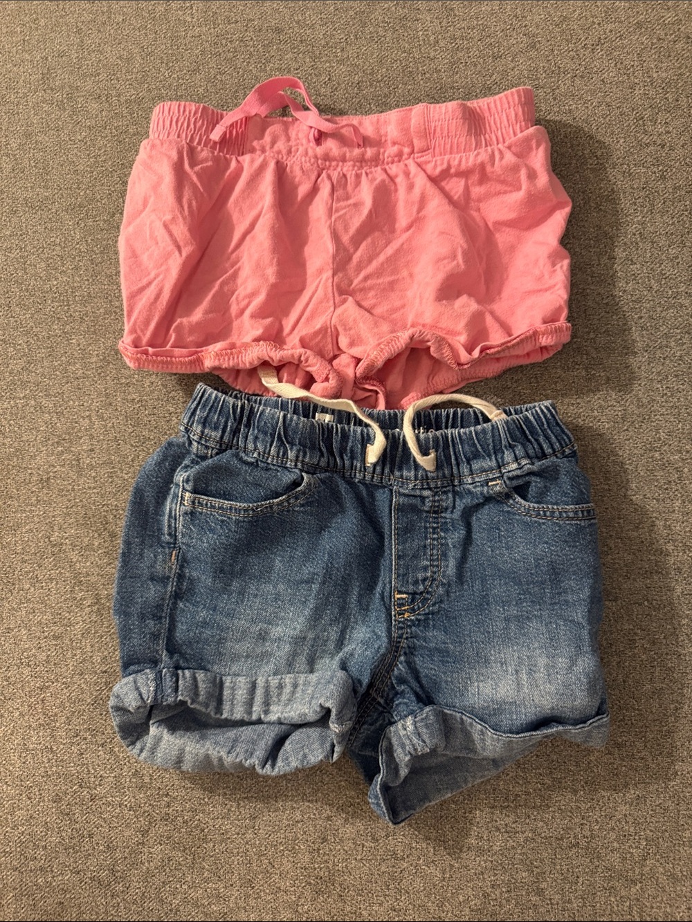 5/$15- Girls Pink Elastic Waist Shorts + Denim Rolled Hem Shorts